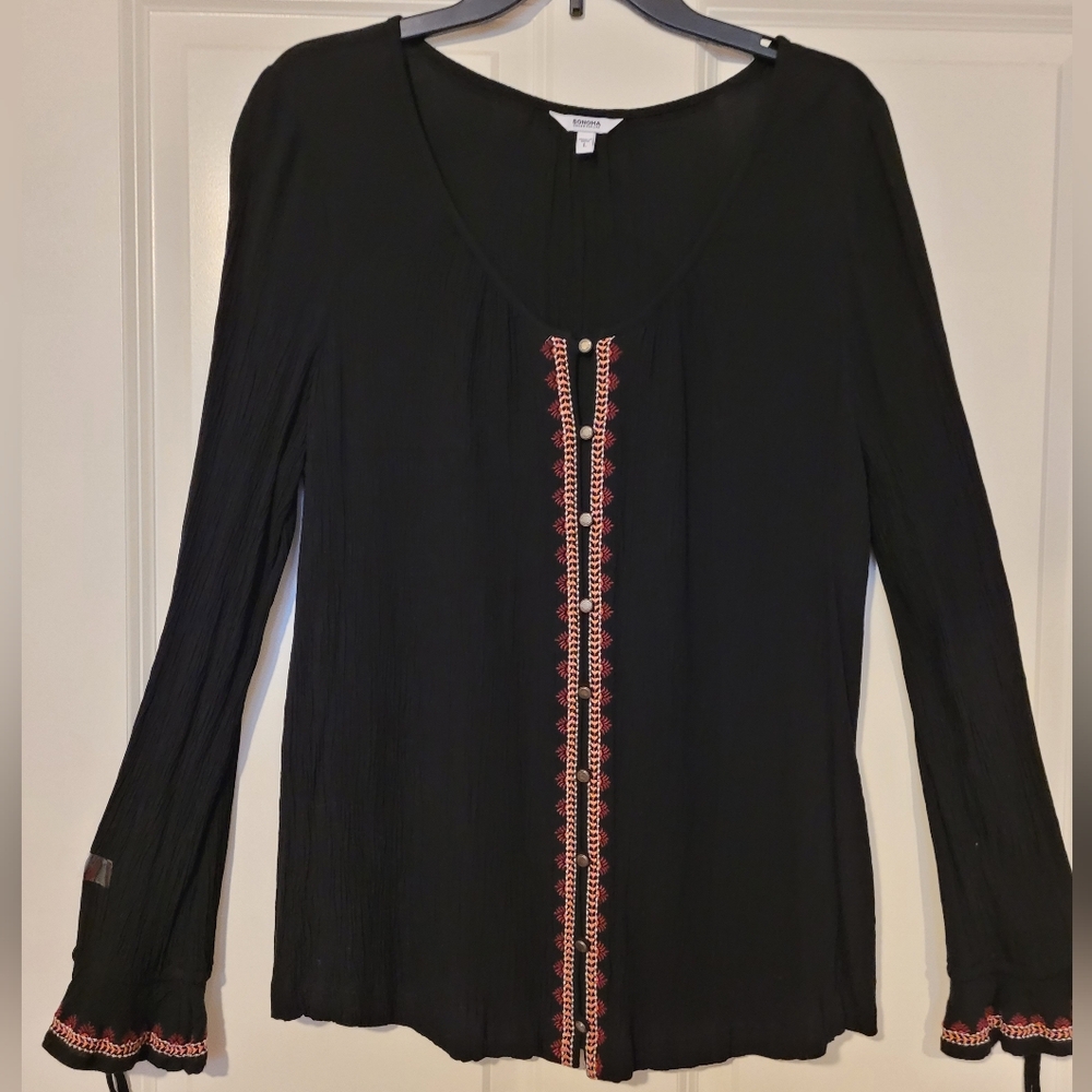 Women's Sonoma Black Embroidered Women's Top NWOT